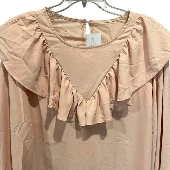 NWT Beige/Cream Cottagecore Prairiecore Long Sleeve Ruffle Western Blouse 2XL - Picture 2 of 7